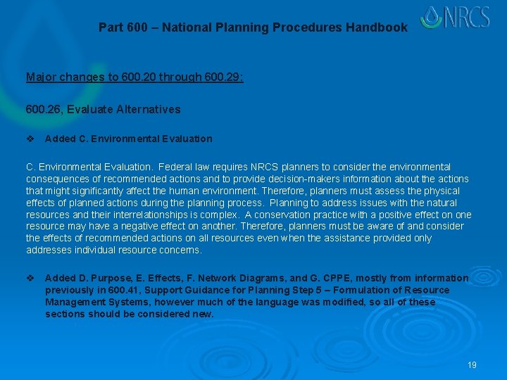 Part 600 – National Planning Procedures Handbook Major changes to 600. 20 through 600.