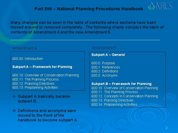 Part 600 – National Planning Procedures Handbook Many changes can be seen in the