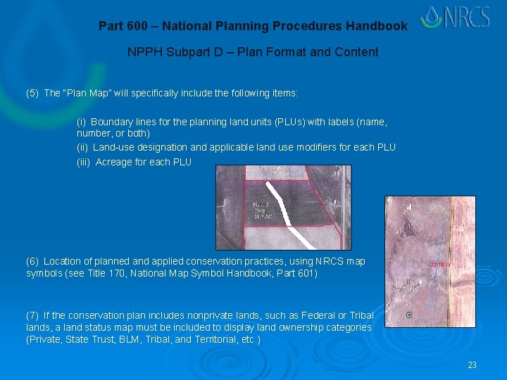 Part 600 – National Planning Procedures Handbook NPPH Subpart D – Plan Format and