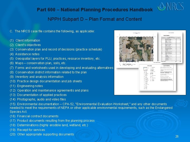 Part 600 – National Planning Procedures Handbook NPPH Subpart D – Plan Format and