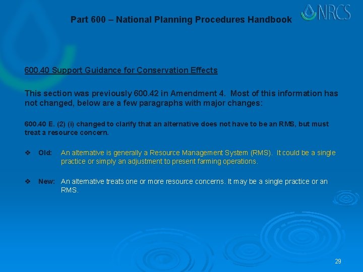 Part 600 – National Planning Procedures Handbook 600. 40 Support Guidance for Conservation Effects