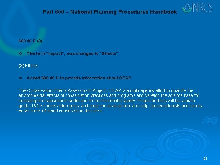 Part 600 – National Planning Procedures Handbook 600. 40 E (3) v The term