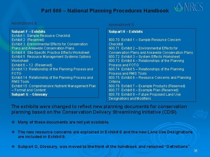 Part 600 – National Planning Procedures Handbook Amendment 4 Amendment 5 Subpart F –