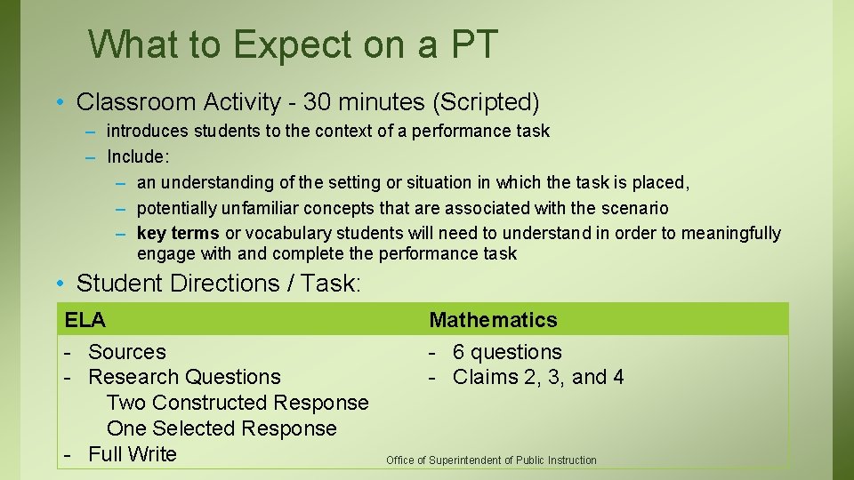 What to Expect on a PT • Classroom Activity - 30 minutes (Scripted) –