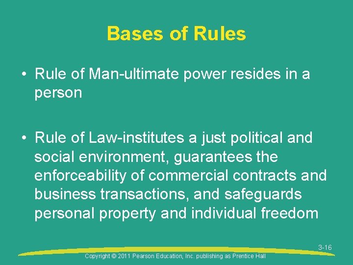 Bases of Rules • Rule of Man-ultimate power resides in a person • Rule