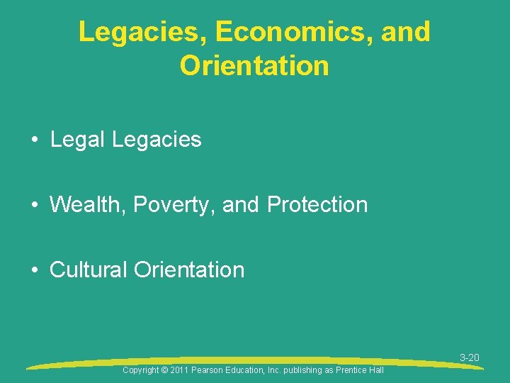 Legacies, Economics, and Orientation • Legal Legacies • Wealth, Poverty, and Protection • Cultural
