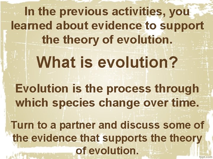 In the previous activities, you learned about evidence to support theory of evolution. What