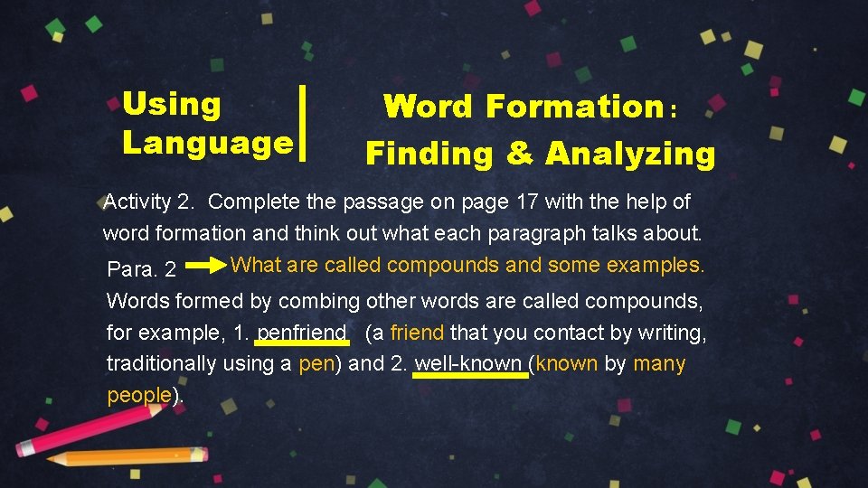 Using Language Word Formation： Finding & Analyzing Activity 2. Complete the passage on page