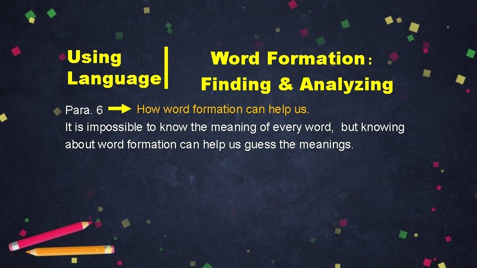 Using Language Word Formation： Finding & Analyzing How word formation can help us. Para.