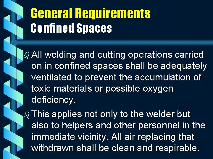 General Requirements Confined Spaces b All welding and cutting operations carried on in confined