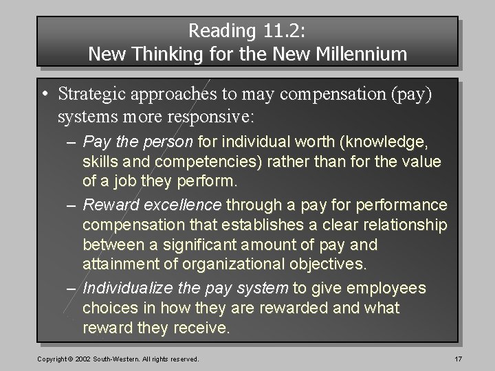 Reading 11. 2: New Thinking for the New Millennium • Strategic approaches to may