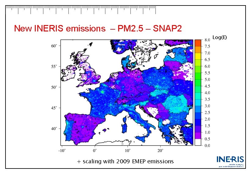 New INERIS emissions – PM 2. 5 – SNAP 2 Log(E) + scaling with
