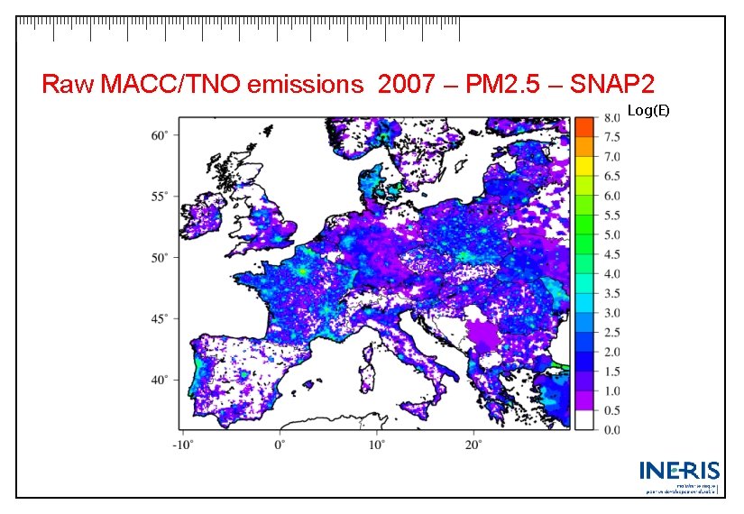 Raw MACC/TNO emissions 2007 – PM 2. 5 – SNAP 2 Log(E) 