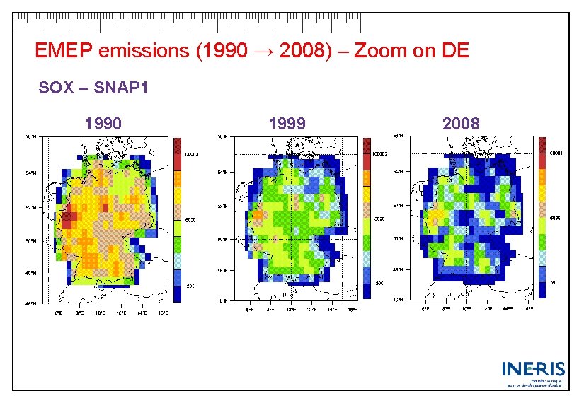 EMEP emissions (1990 → 2008) – Zoom on DE SOX – SNAP 1 1990