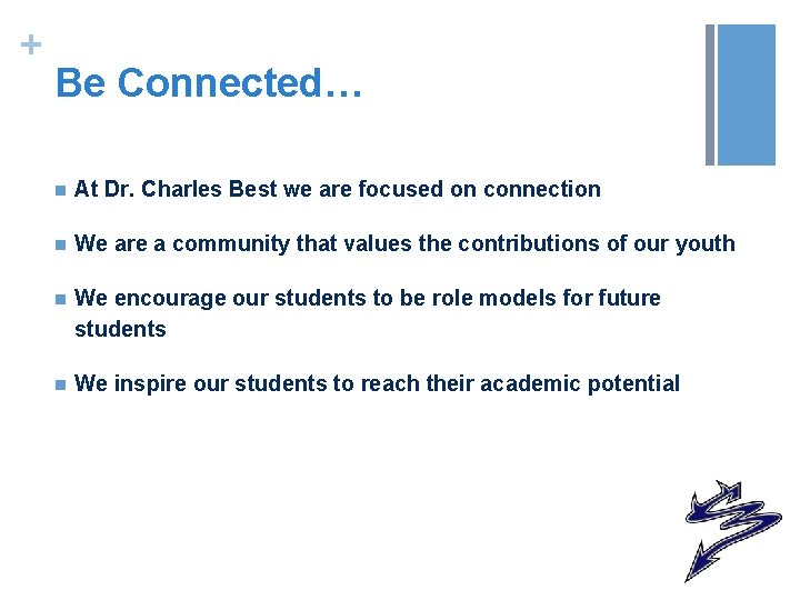 + Be Connected… n At Dr. Charles Best we are focused on connection n