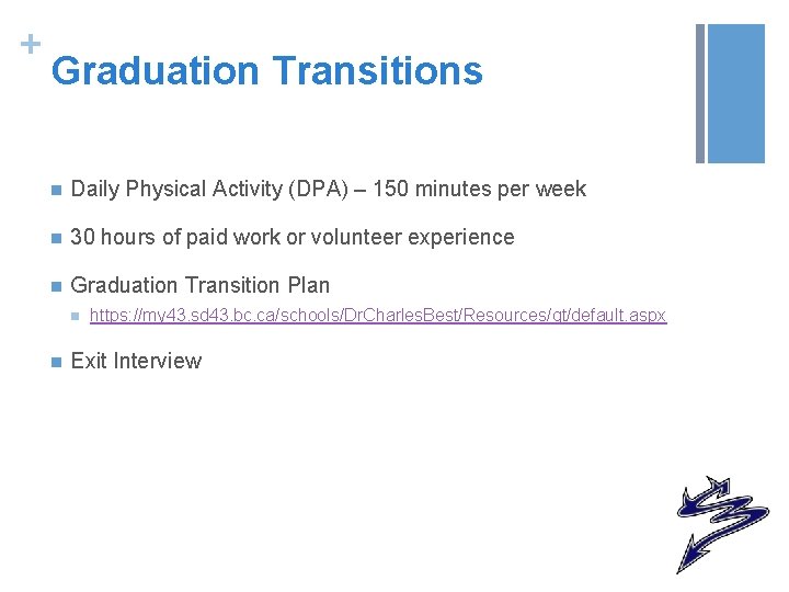 + Graduation Transitions n Daily Physical Activity (DPA) – 150 minutes per week n