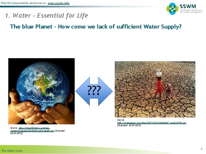 Find this presentation and more on: www. ssswm. info. 1. Water – Essential for