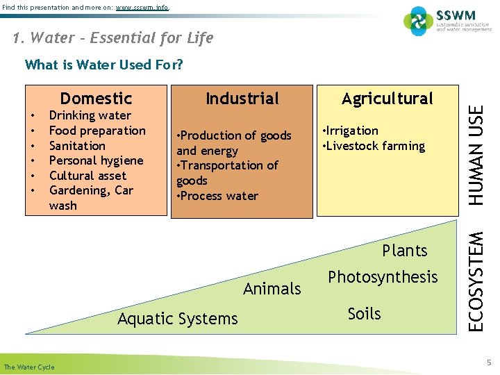 Find this presentation and more on: www. ssswm. info. 1. Water – Essential for