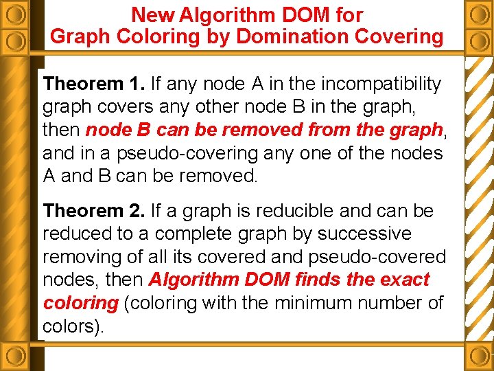 New Algorithm DOM for Graph Coloring by Domination Covering Theorem 1. If any node