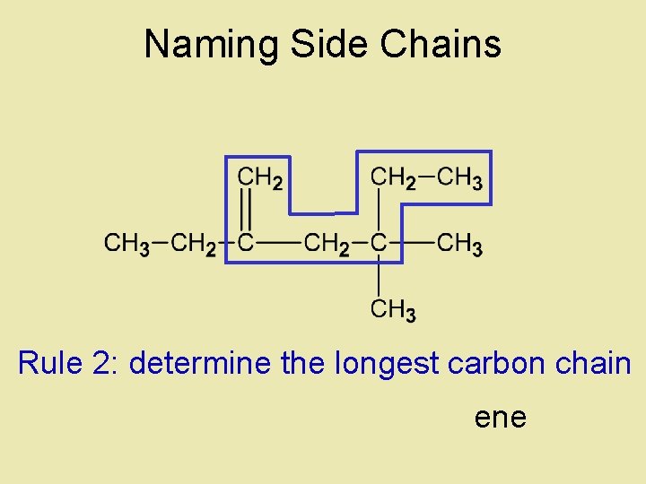 Naming Side Chains Rule 2: determine the longest carbon chain ene 