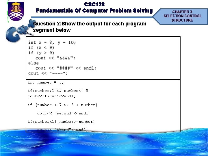 CSC 128 Fundamentals Of Computer Problem Solving Question 2: Show the output for each