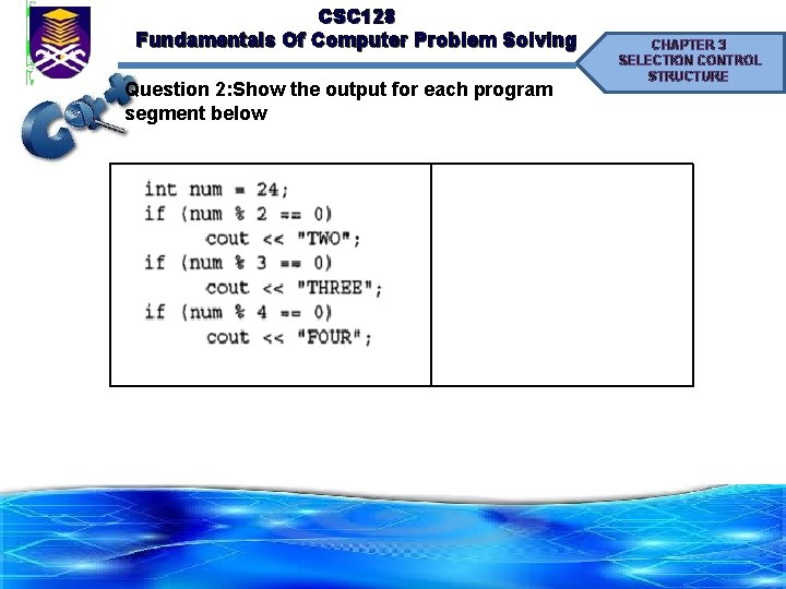 CSC 128 Fundamentals Of Computer Problem Solving Question 2: Show the output for each