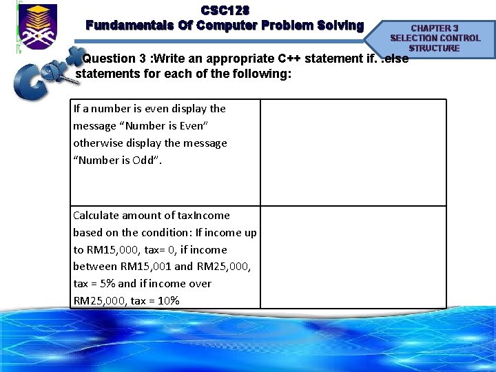 CSC 128 Fundamentals Of Computer Problem Solving CHAPTER 3 SELECTION CONTROL STRUCTURE Question 3