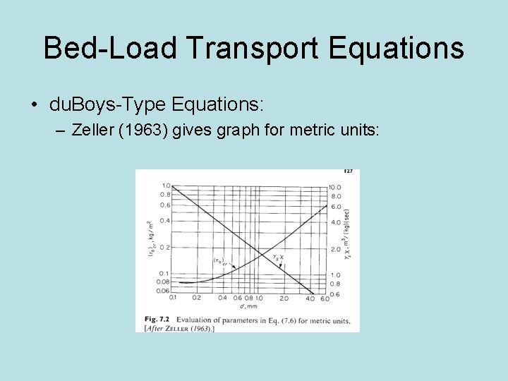 Bed-Load Transport Equations • du. Boys-Type Equations: – Zeller (1963) gives graph for metric