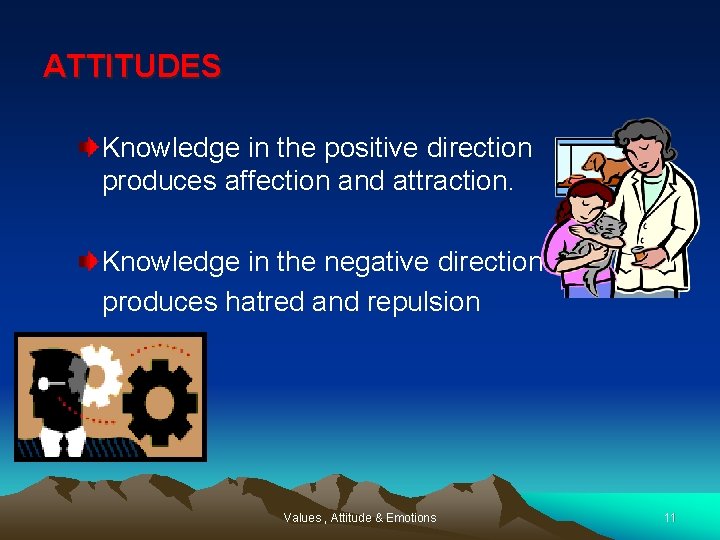 ATTITUDES Knowledge in the positive direction produces affection and attraction. Knowledge in the negative