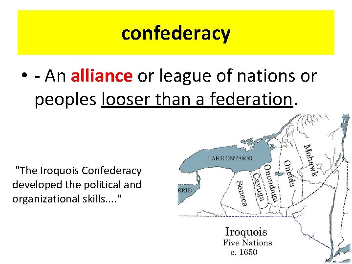 confederacy • - An alliance or league of nations or peoples looser than a