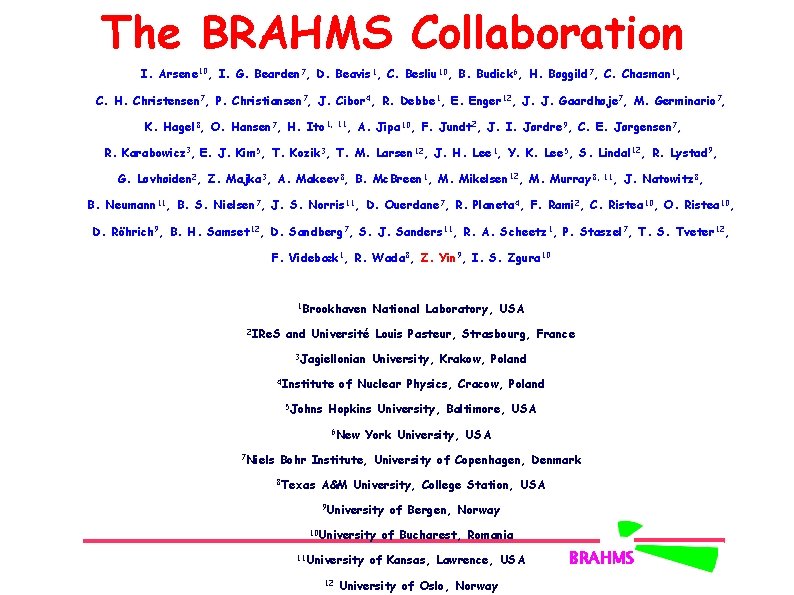 The BRAHMS Collaboration I. Arsene 10, I. G. Bearden 7, D. Beavis 1, C.