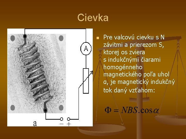 Cievka n Pre valcovú cievku s N závitmi a prierezom S, ktorej os zviera