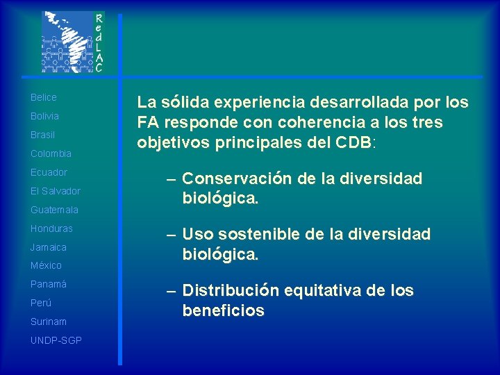 Belice Bolivia Brasil Colombia Ecuador El Salvador Guatemala Honduras Jamaica México Panamá Perú Surinam