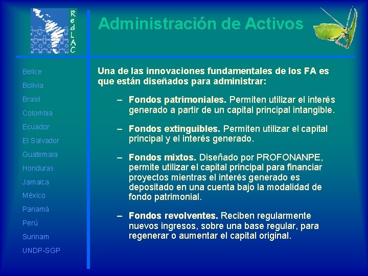 Administración de Activos Belice Bolivia Brasil Colombia Ecuador El Salvador Guatemala Honduras Jamaica México