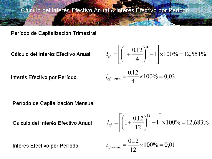 Cálculo del Interés Efectivo Anual & Interés Efectivo por Período de Capitalización Trimestral Cálculo