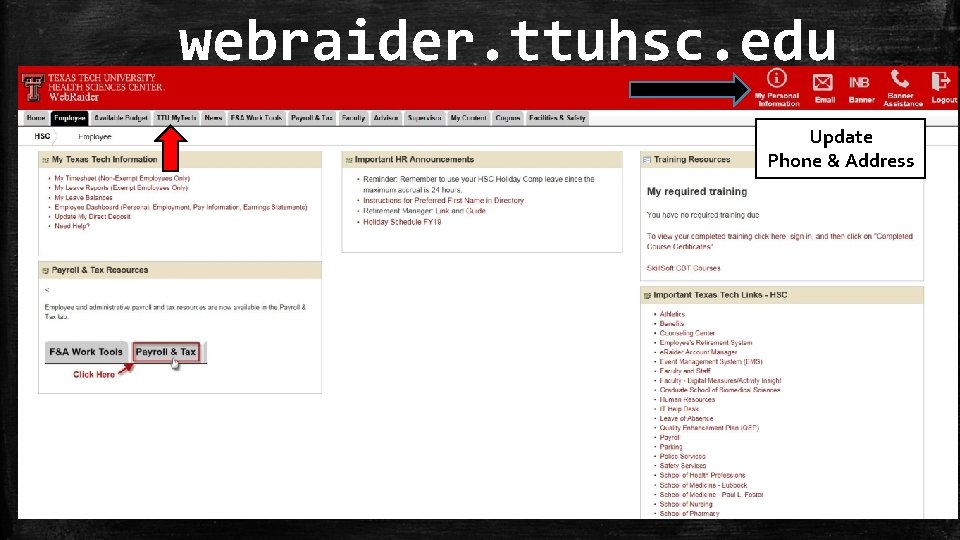 webraider. ttuhsc. edu Update Phone & Address 