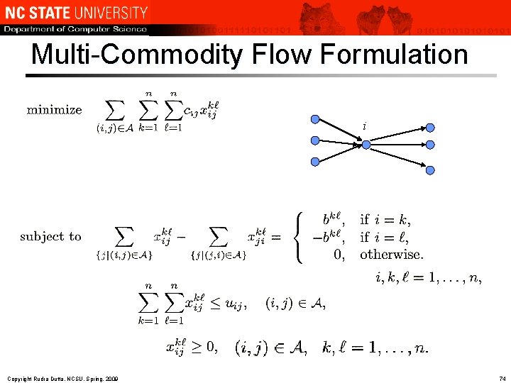 Multi-Commodity Flow Formulation i Copyright Rudra Dutta, NCSU, Spring, 2009 74 