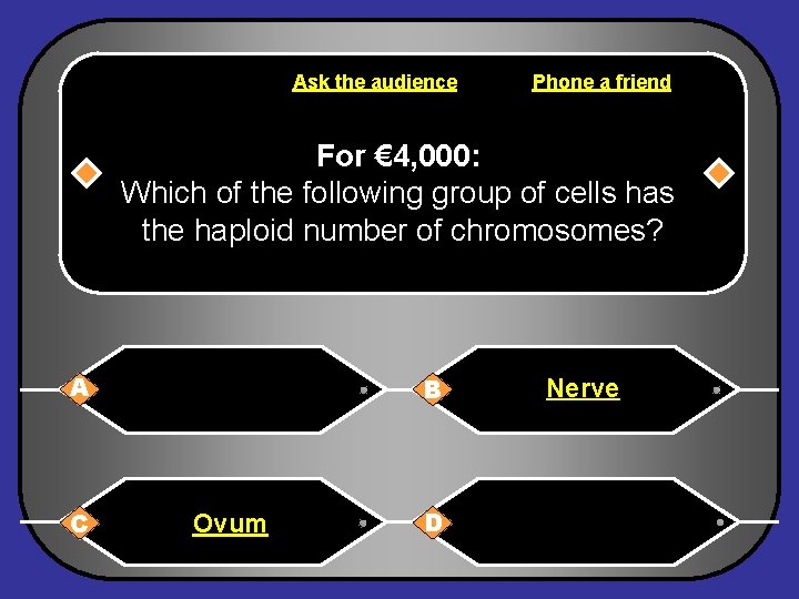 Ask the audience Phone a friend For € 4, 000: Which of the following