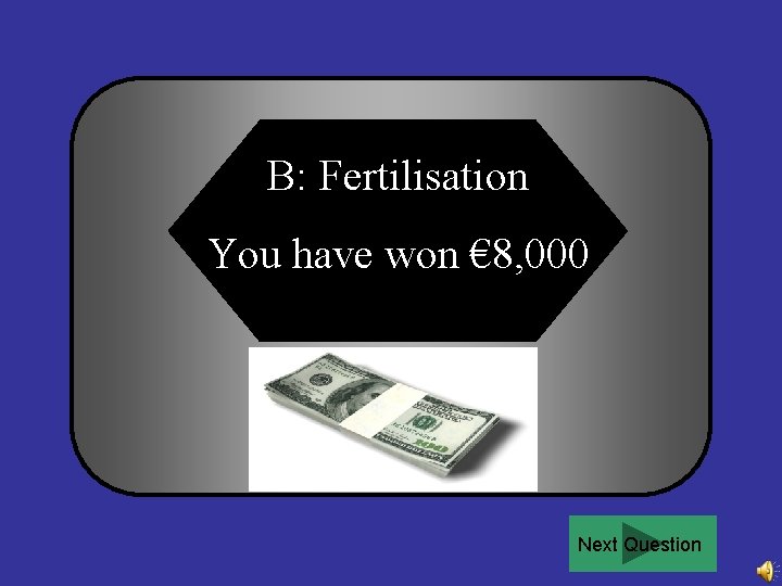 B: Fertilisation You have won € 8, 000 Next Question 