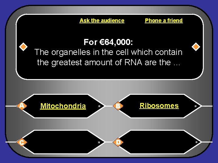 Ask the audience Phone a friend For € 64, 000: The organelles in the