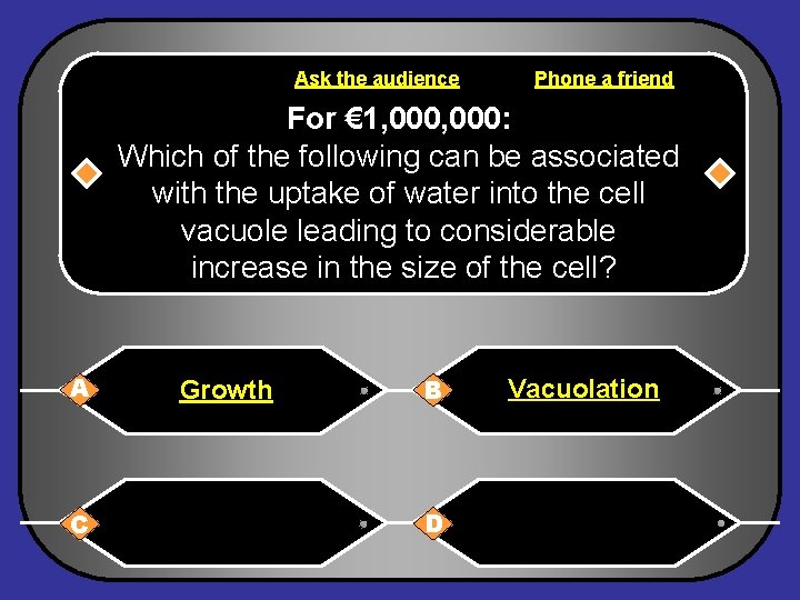 Ask the audience Phone a friend For € 1, 000: Which of the following