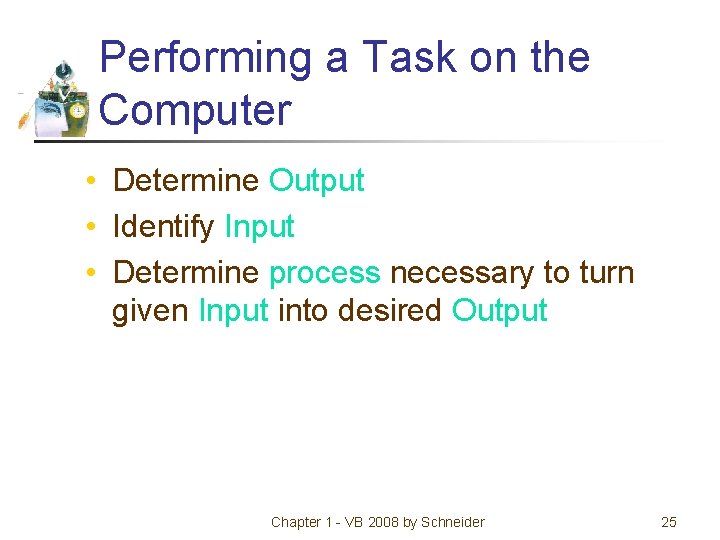 Performing a Task on the Computer • Determine Output • Identify Input • Determine