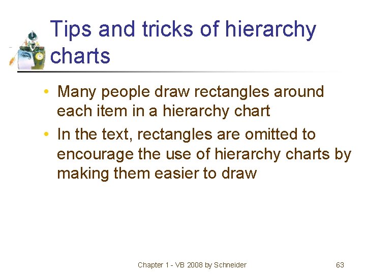 Tips and tricks of hierarchy charts • Many people draw rectangles around each item