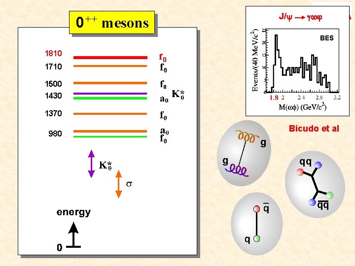 0++ J/ mesons BES 1810 1710 f 0 1500 1430 1370 Bicudo et al