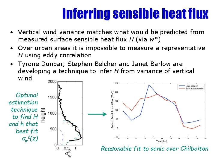 Inferring sensible heat flux • Vertical wind variance matches what would be predicted from