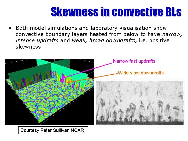 Skewness in convective BLs • Both model simulations and laboratory visualisation show convective boundary