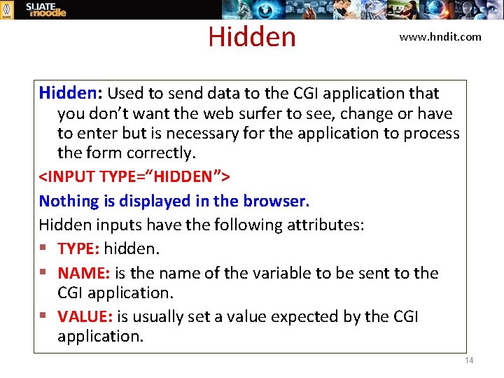 Hidden www. hndit. com Hidden: Used to send data to the CGI application that