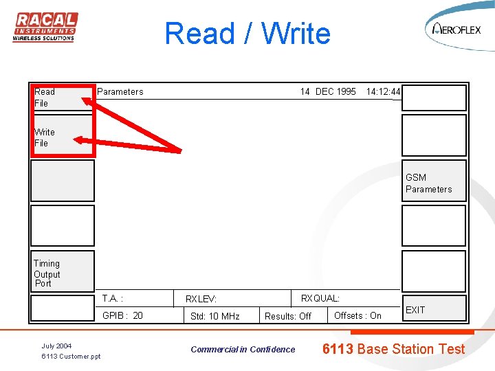 Read / Write Read File Parameters 14 DEC 1995 14: 12: 44 Write File