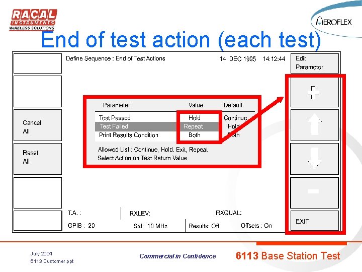 End of test action (each test) July 2004 6113 Customer. ppt Commercial in Confidence