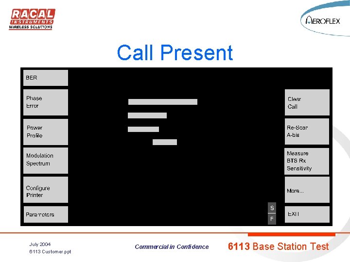 Call Present July 2004 6113 Customer. ppt Commercial in Confidence 6113 Base Station Test